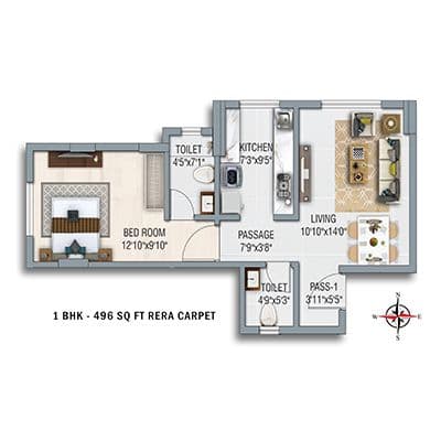Pilani Fifty9 Avenue Unit plan - 496 sq.ft.