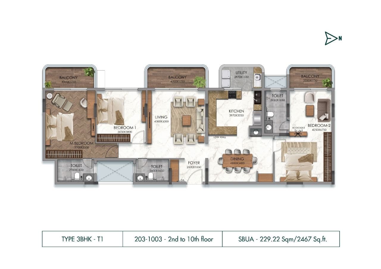 Navins Antheia Unit plan - 1728 sq.ft.