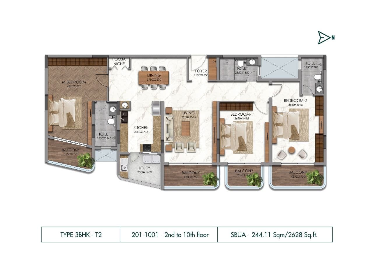 Navins Antheia Unit plan - 1854 sq.ft.
