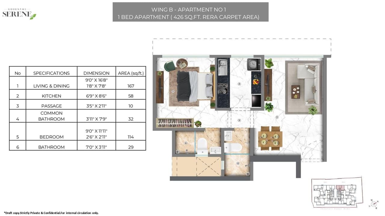 Sugee Serene Unit plan - 426 sq.ft.