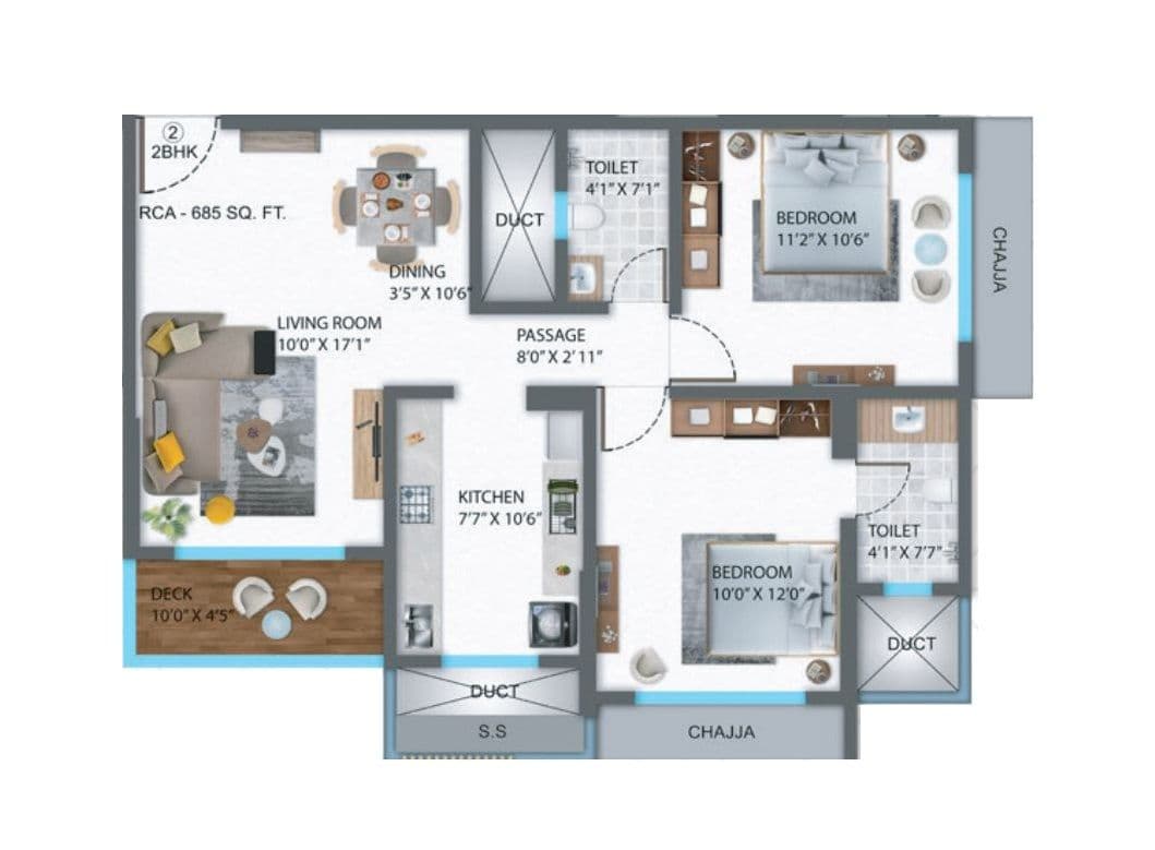 Shreeji Eternity Unit plan - 685 sq.ft.