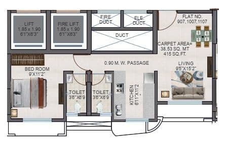 Abode Navrang Heights Unit plan - 415 sq.ft.