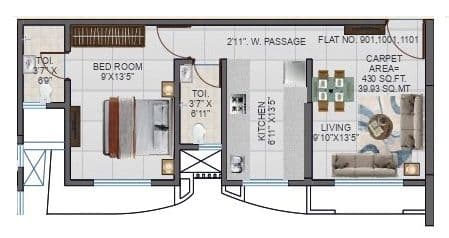 Abode Navrang Heights Unit plan - 430 sq.ft.