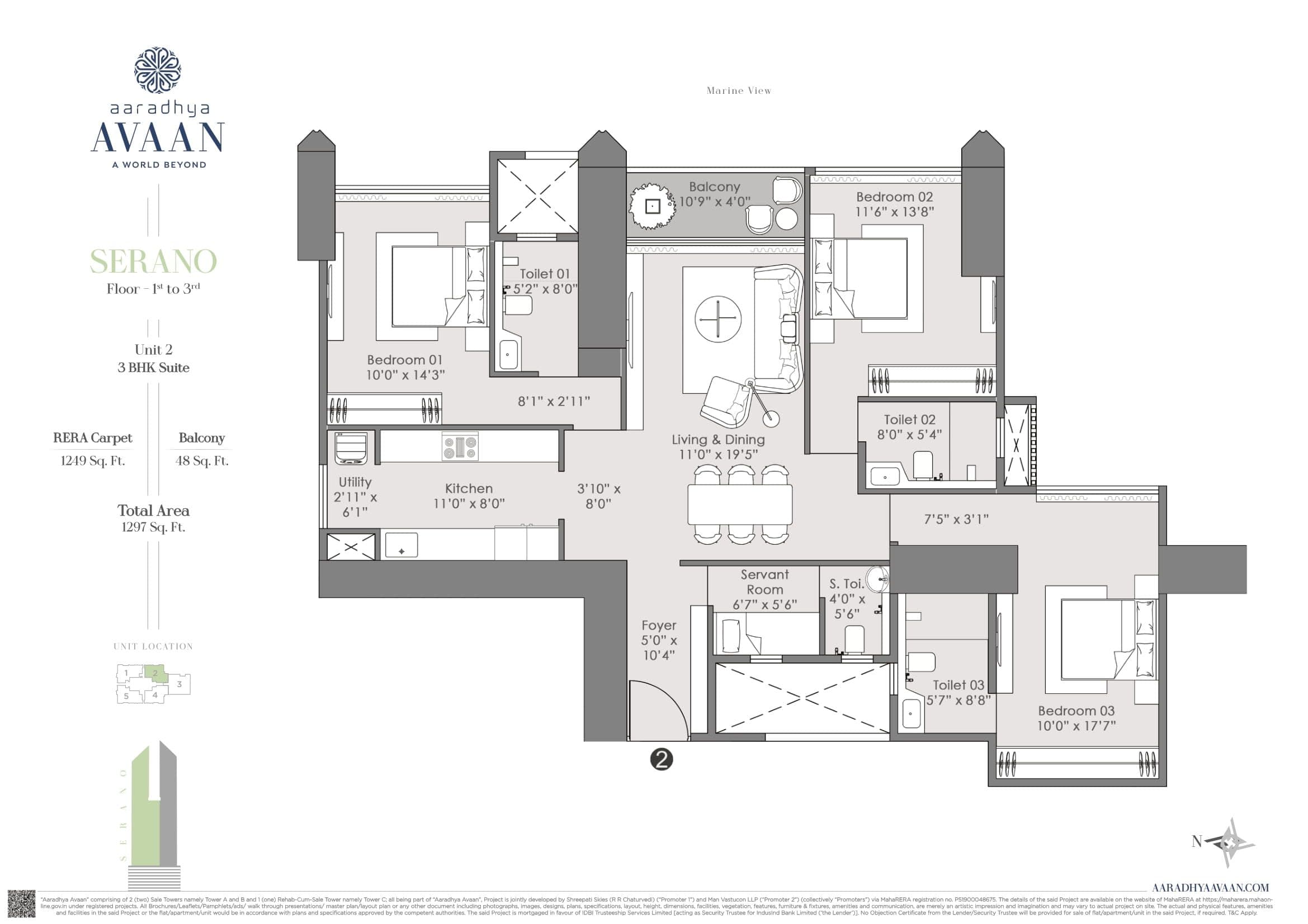 Unit plan - 1297 sq.ft.