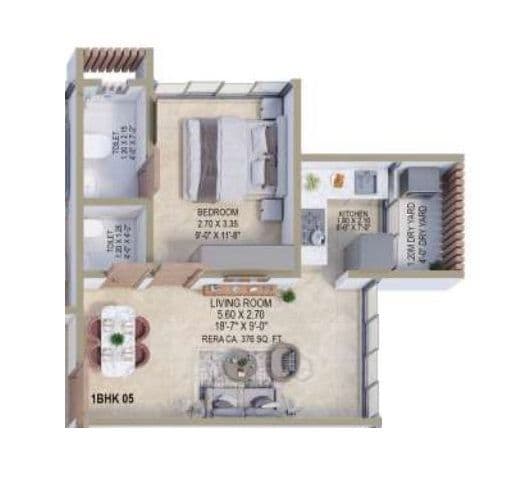 Shreeji Nakshatra Unit plan - 376 sq.ft.