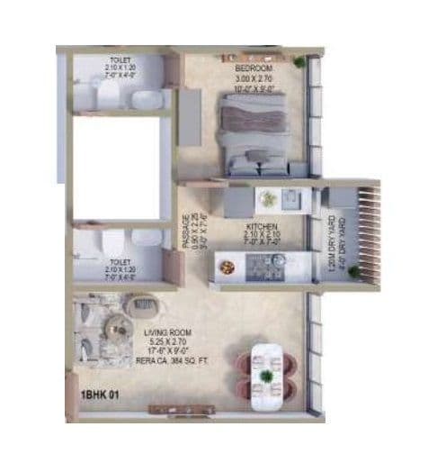Shreeji Nakshatra Unit plan - 384 sq.ft.