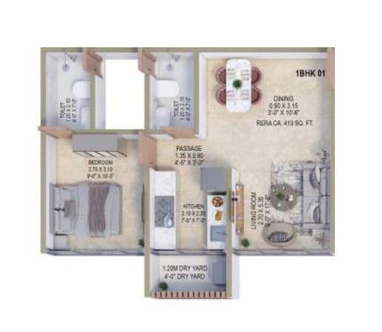 Shreeji Nakshatra Unit plan - 413 sq.ft.