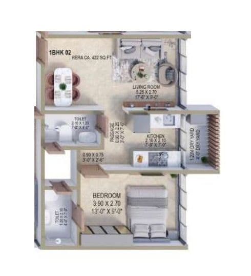 Shreeji Nakshatra Unit plan - 422 sq.ft.