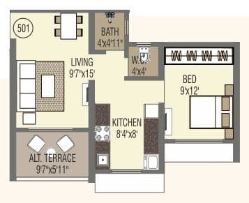 Amber One Unit plan - 489 sq.ft.