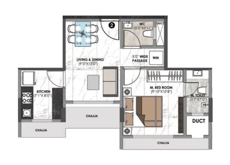 Sanghvi Palazzo Unit plan - 369 sq.ft.