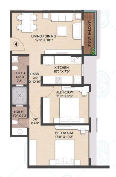 Platinum Oceanic Unit plan - 700 sq.ft.