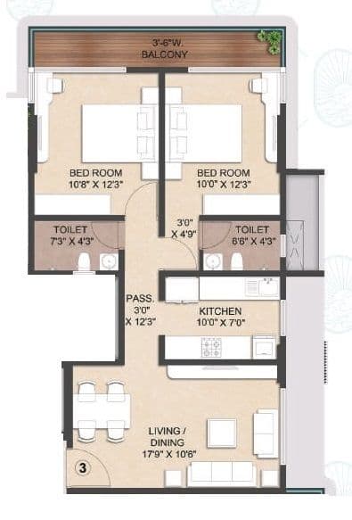 Platinum Oceanic Unit plan - 725 sq.ft.