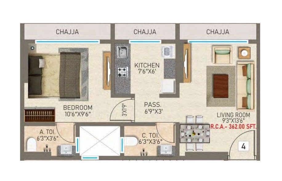 AV Priyam Residency Unit plan - 362 sq.ft.