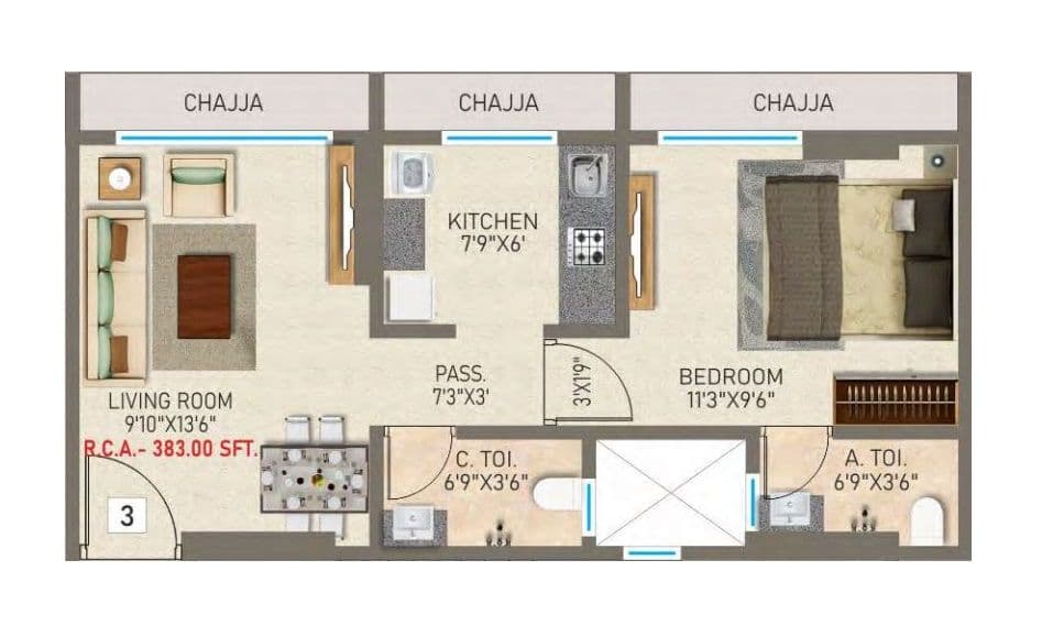 AV Priyam Residency Unit plan - 383 sq.ft.