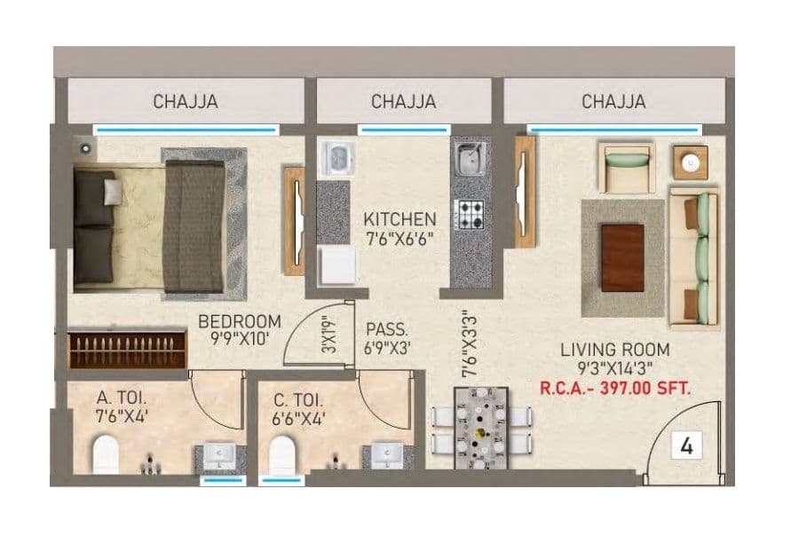 AV Priyam Residency Unit plan - 397 sq.ft.