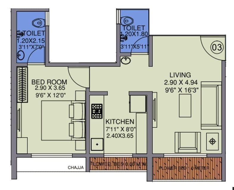 Mangeshi Dhara Unit plan - 476 sq.ft.