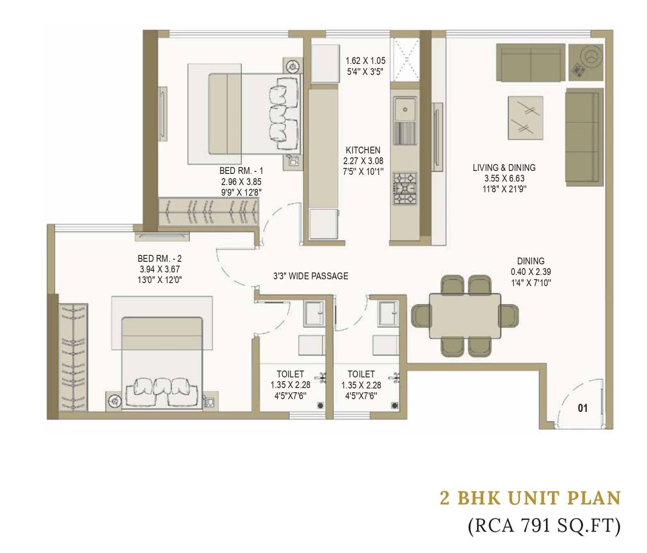 Lakhani Empire Dynasty Unit plan - 791 sq.ft.