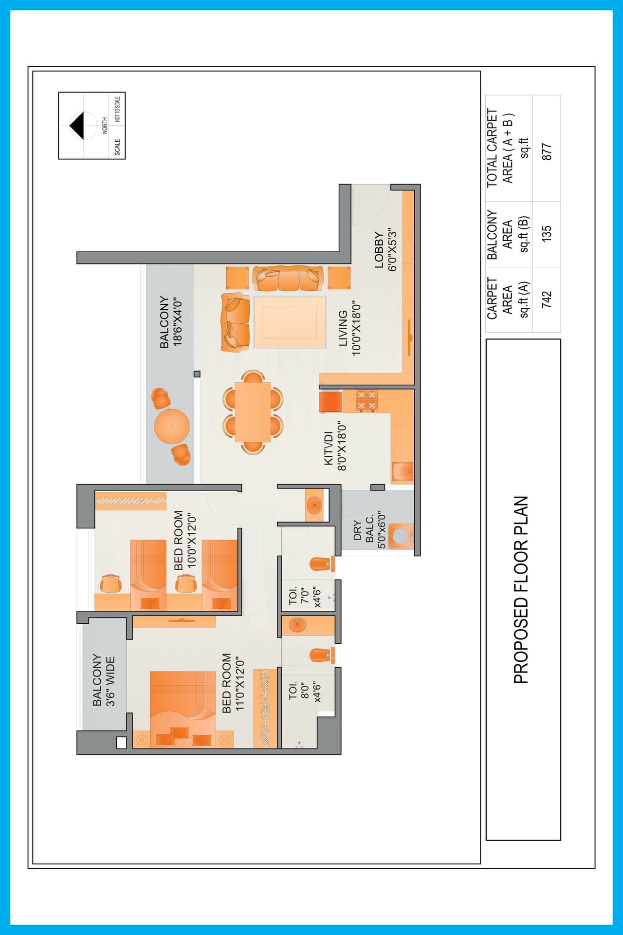 Aum Antariksh Towers Unit plan - 877 sq.ft.