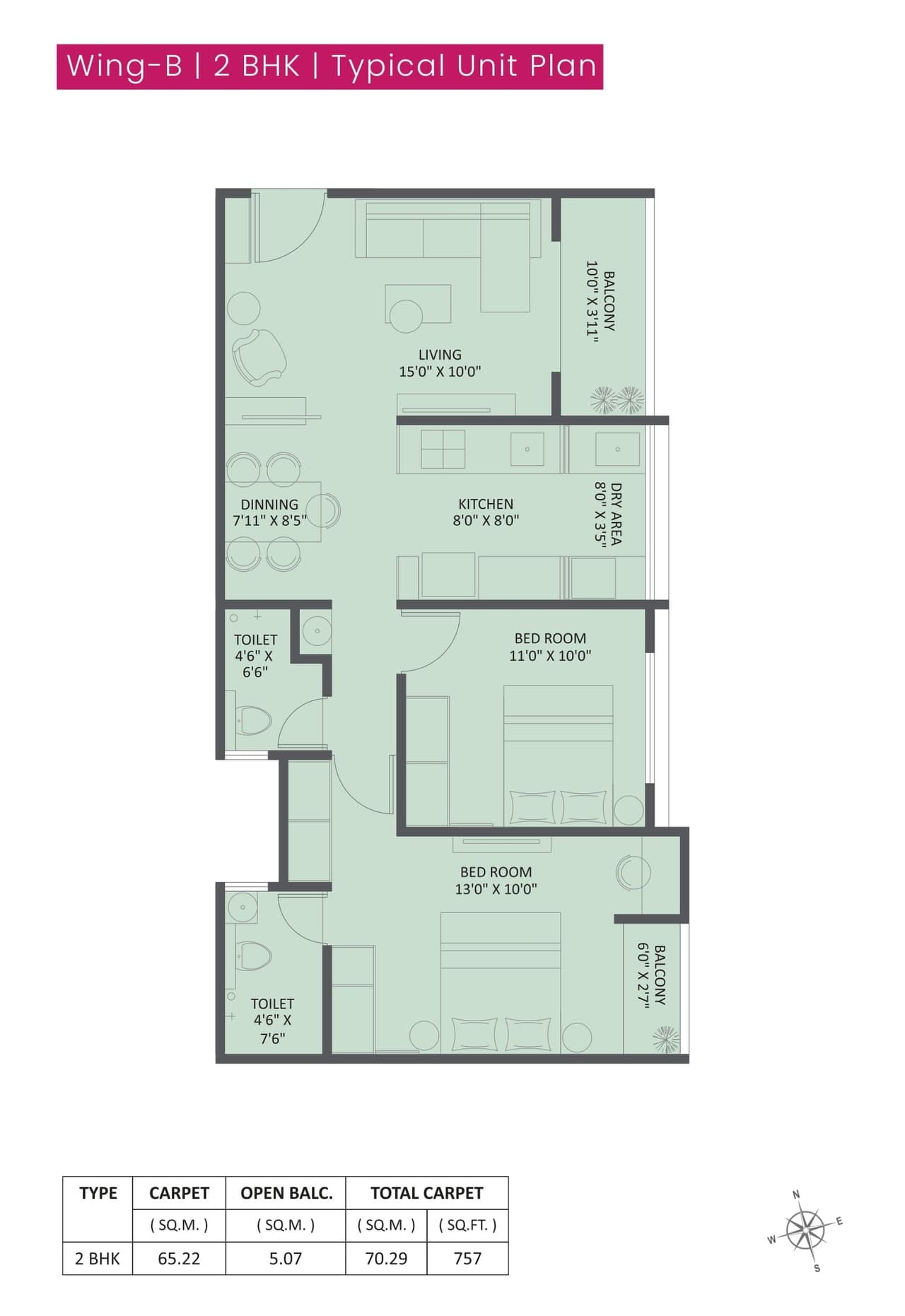 Ravima Royale Unit plan - 757 sq.ft.