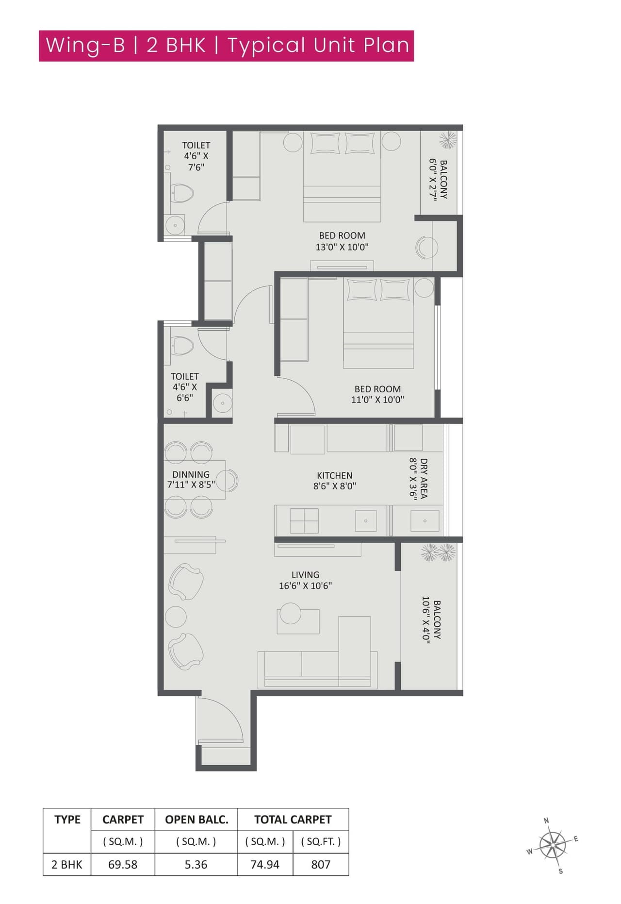 Ravima Royale Unit plan - 807 sq.ft.