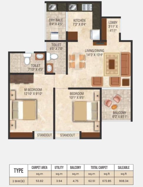 Unit plan - 672 sq.ft.