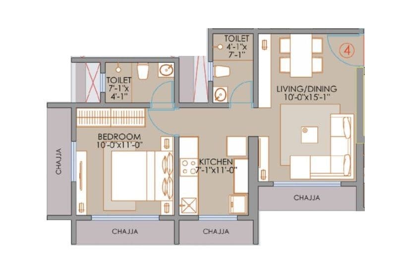 Veena Suyog Unit plan - 421 sq.ft.