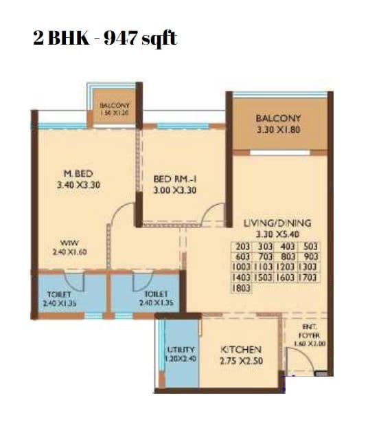 MCG Nanded City Unit plan - 947 sq.ft.