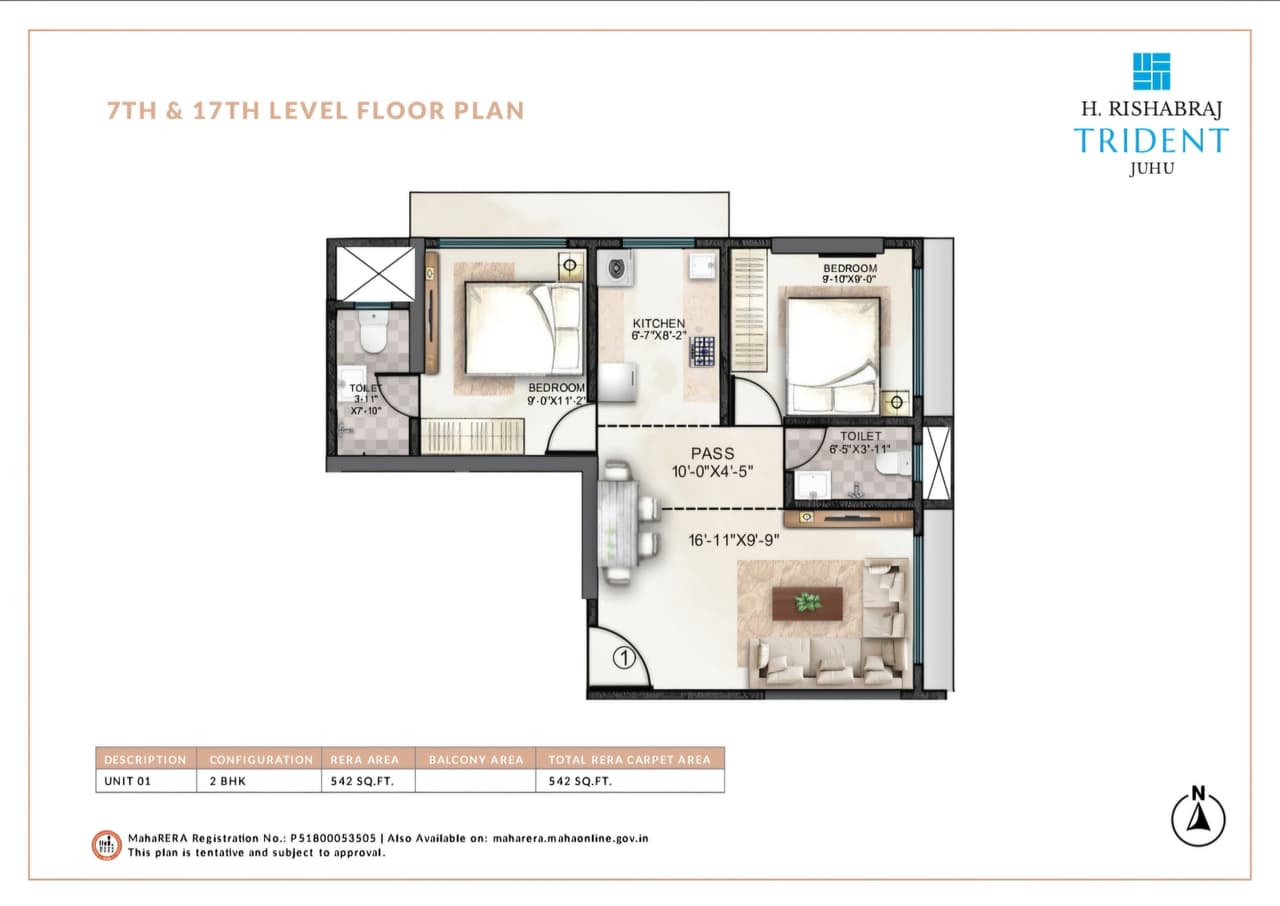H. Rishabraj Trident Unit plan - 542 sq.ft.