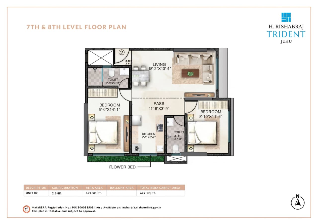 H. Rishabraj Trident Unit plan - 629 sq.ft.