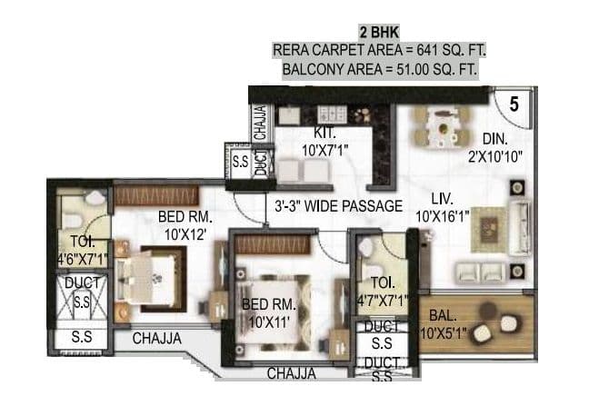 Unit plan - 692 sq.ft.