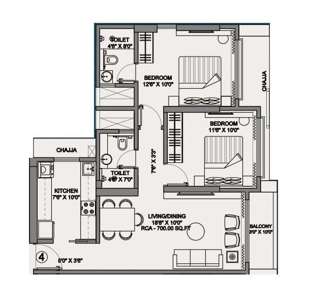 Disha Elysium Unit plan - 700 sq.ft.