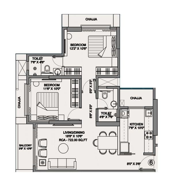 Disha Elysium Unit plan - 722 sq.ft.