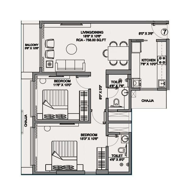 Disha Elysium Unit plan - 758 sq.ft.