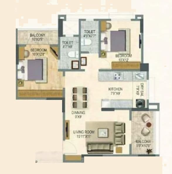 Tyagi GV7 Insignia Unit plan - 742 sq.ft.