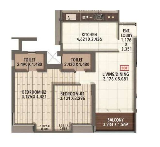 Kumar Codename Fireworks Unit plan - 834 sq.ft.