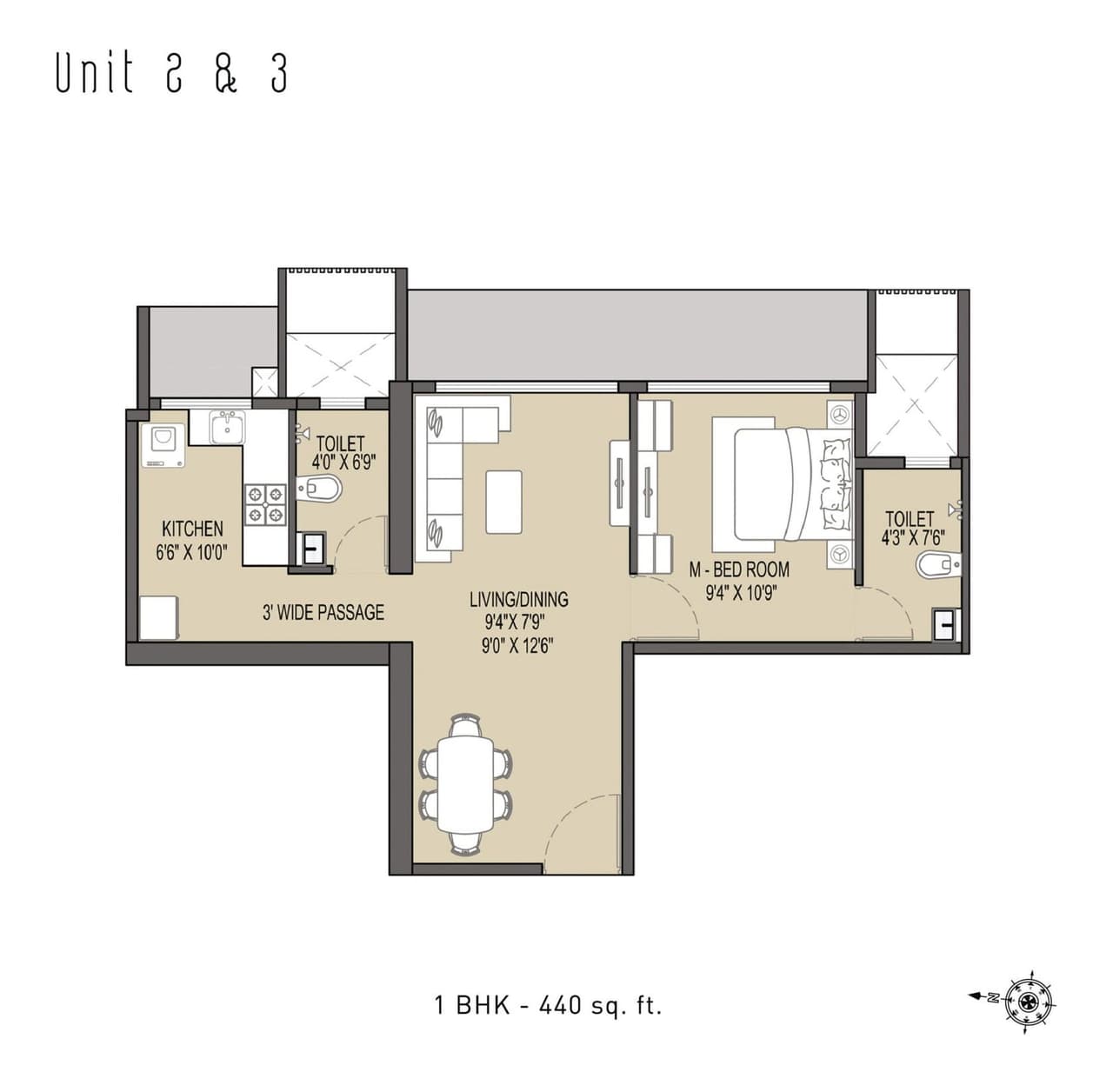 Ajmera Downtown Unit plan - 440 sq.ft.