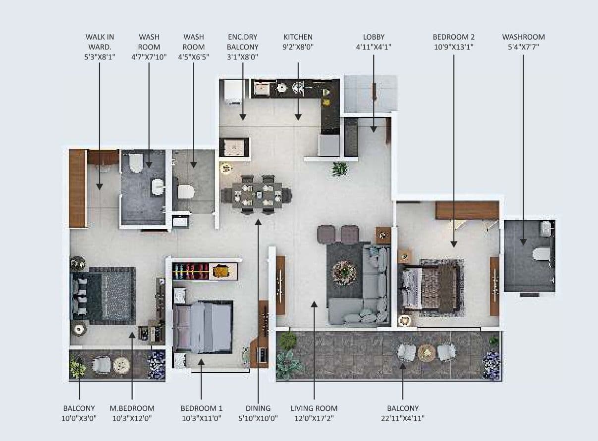 Sonigara 24 Sunshine Viva Unit plan - 1134 sq.ft.