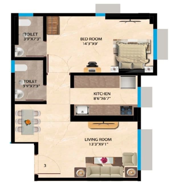 Podar Avanta Heights Unit plan - 426 sq.ft.