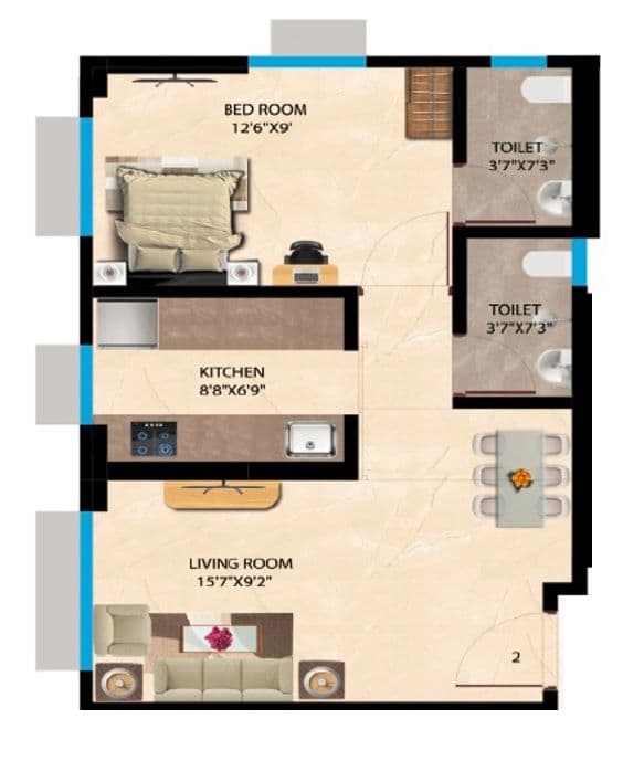 Podar Avanta Heights Unit plan - 430 sq.ft.
