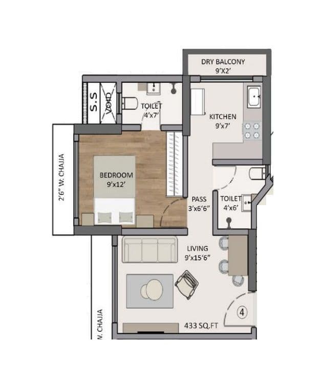 Unit plan - 433 sq.ft.