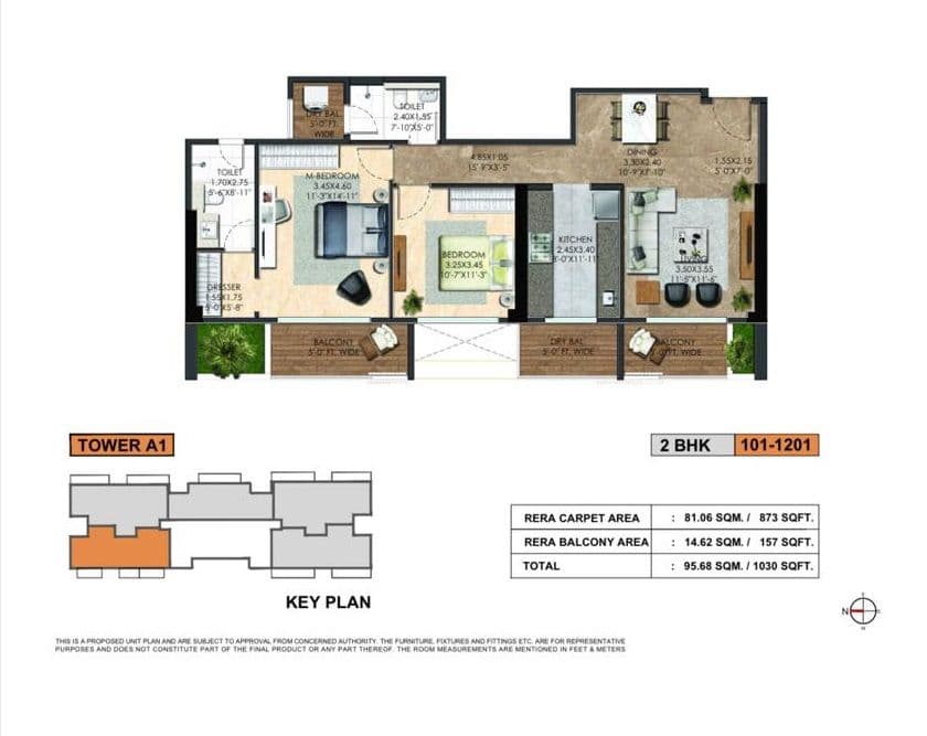 Adani Atelier greens Unit plan - 1030 sq.ft.