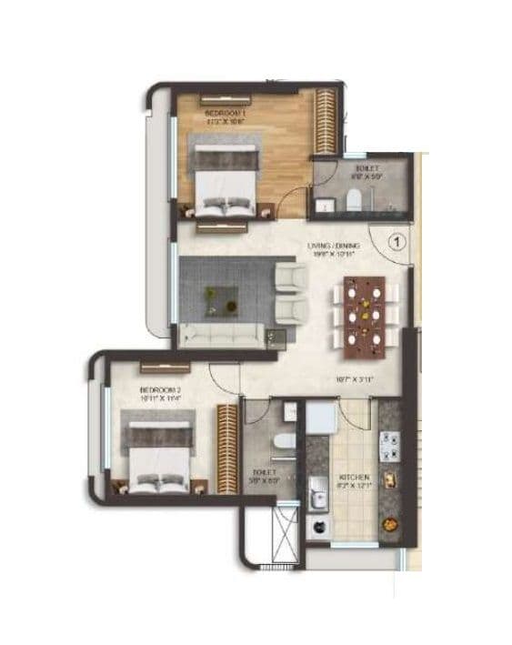 Spenta Stardeous Unit plan - 754 sq.ft.
