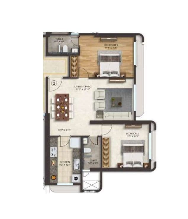 Spenta Stardeous Unit plan - 831 sq.ft.