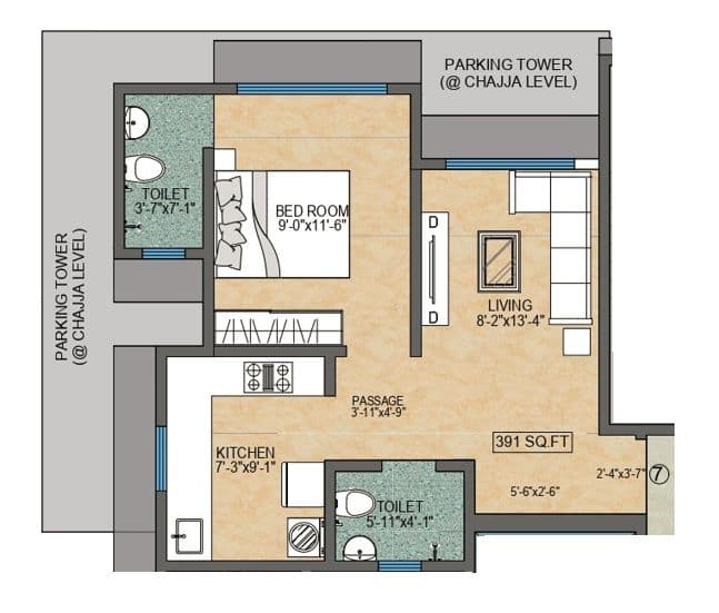 Adityaraj Tapovan Unit plan - 391 sq.ft.