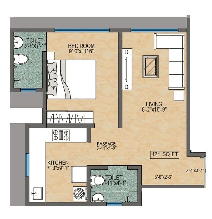 Adityaraj Tapovan Unit plan - 421 sq.ft.