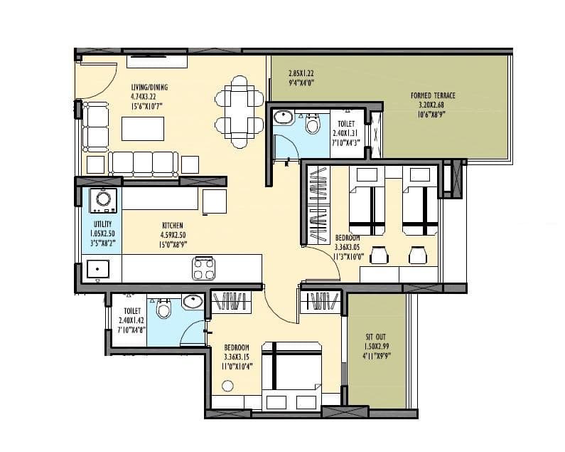 Tulsi Reyansh Unit plan - 836 sq.ft.