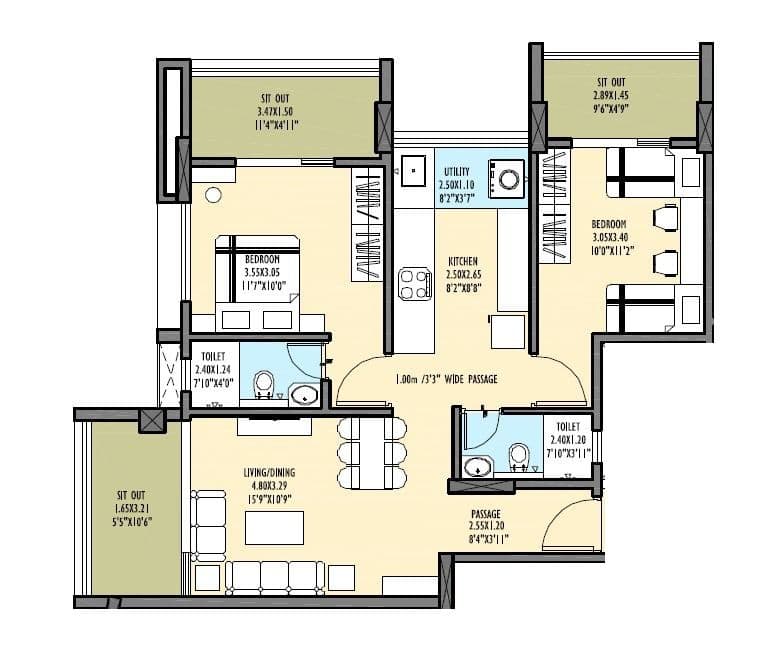 Tulsi Reyansh Unit plan - 896 sq.ft.