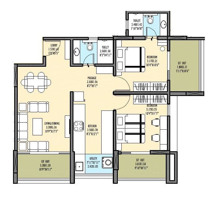 Tulsi Reyansh Unit plan - 915 sq.ft.