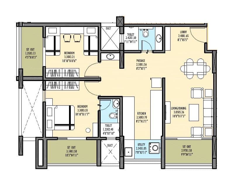 Tulsi Reyansh Unit plan - 951 sq.ft.