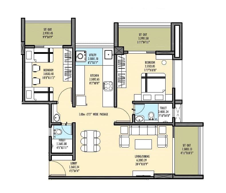 Tulsi Reyansh Unit plan - 965 sq.ft.